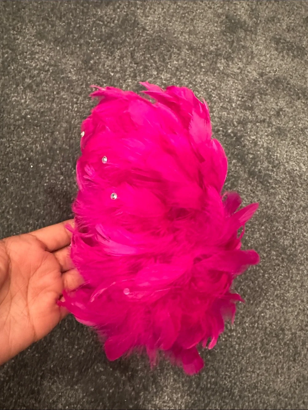 Hot Pink Feather Hair Accessory with Rhinestone Accents Feather Headband Hat